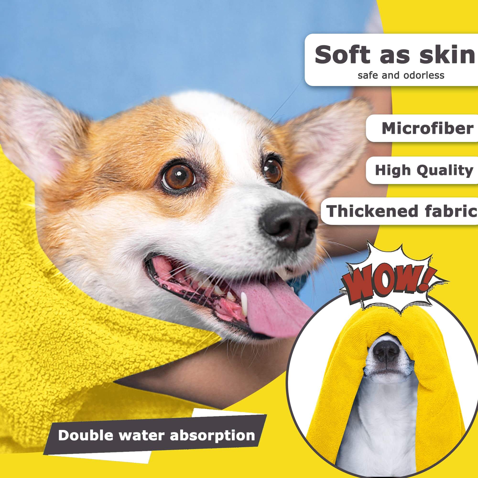 Pet Microfiber Towel Yellow - Dogs and Cats